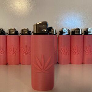 3 Custom Pot Leaf Sleeve with Lighter: Pk-M1 (Pink Matte Finish)